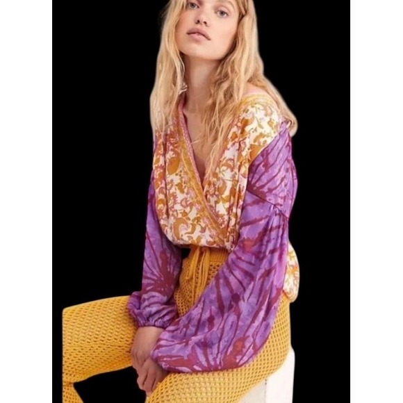 New! Free People Cruisin Together Print Top size Medium Boho Chic Purple M $108 - Picture 4 of 12